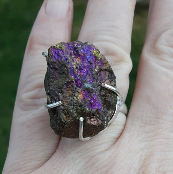 New Rainbow Aura Bismuth Titanium Geode Agate 925 Silver Ring. - Picture 6 of 8